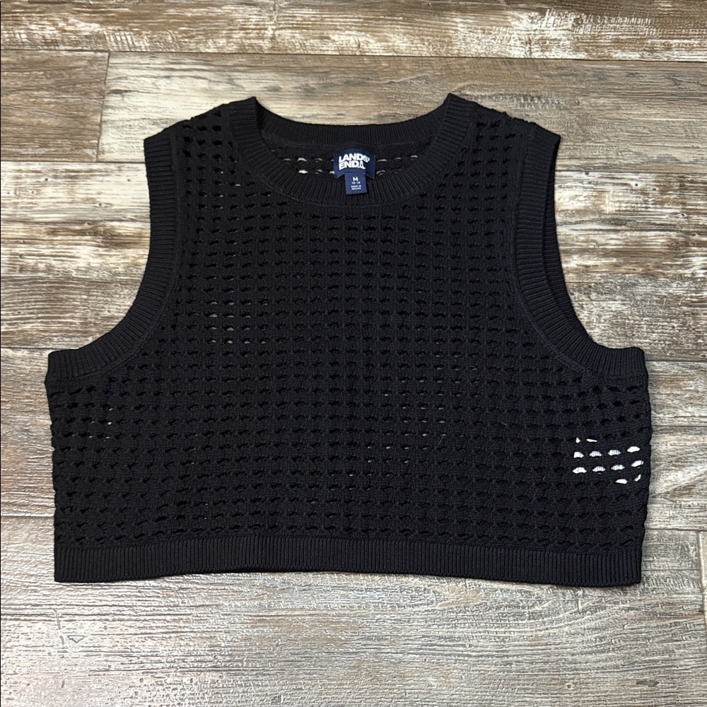 Lands End Women's Cotton Open Knit Sleeveless Scoop Neck Top Cover Up Size M
